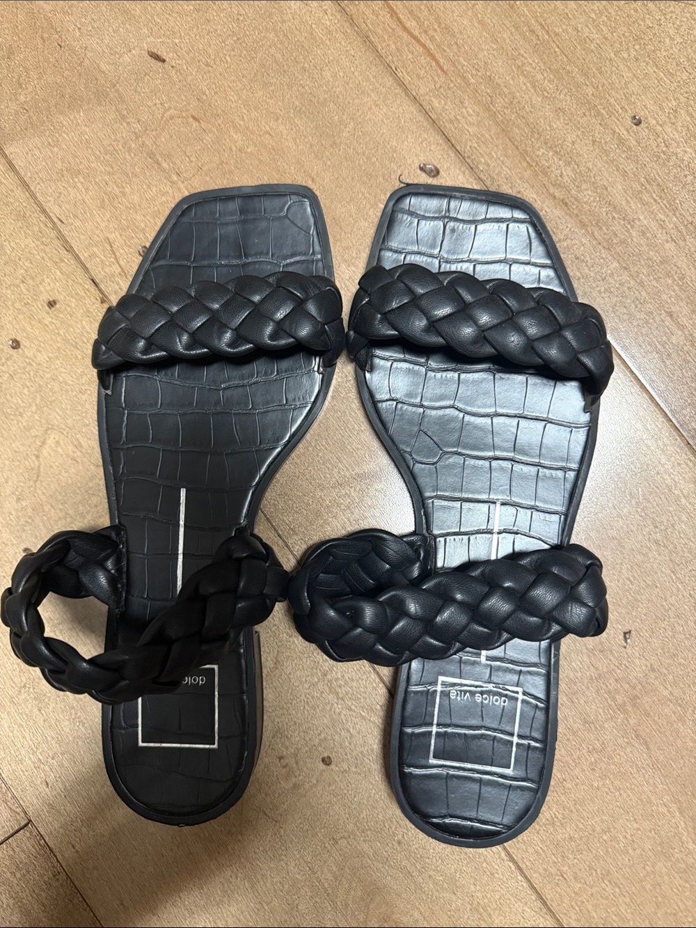Dolce Vita Black Braided Double-Strap Slide Sandals